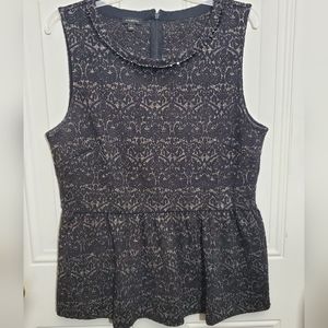 NWOT Talbots Sleeveless black and silver peplum top Jeweled neckline